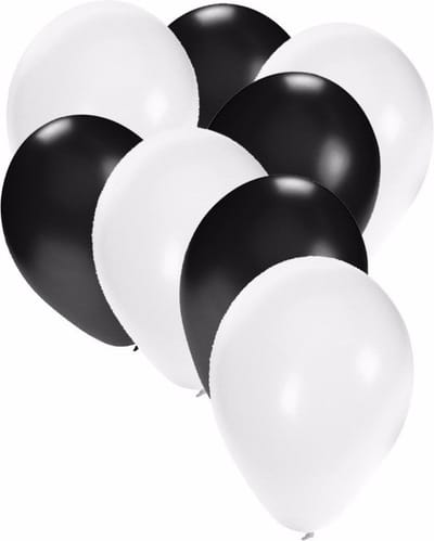 Ballonnen in het wit en zwart - 30x stuks - 27 cm - zwarte / witte versiering - feestartikelen