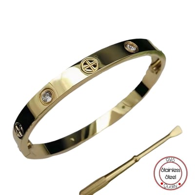 Soraro Zirkonia Exclusieve Armband | Dames en Heren | Schroevendraaier | Goudkleurig | RVS | 16 CM | Armband Vrouwen | Zirkonia | Cadeau voor Vrouw en Man