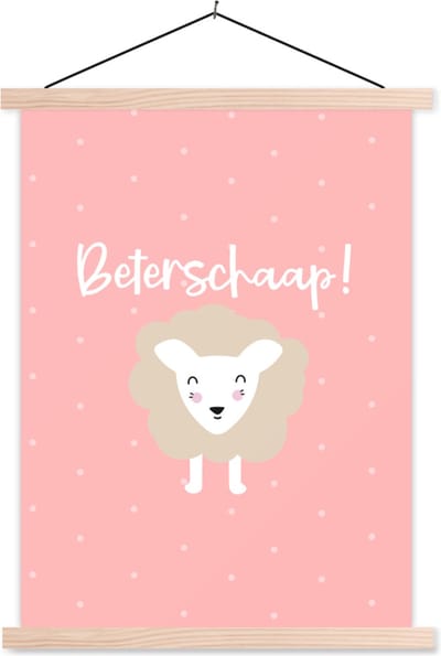 Posterhanger incl. Poster 87x120 cm - Schoolplaat - Beterschap - Quote - Schapen - Textielposter - Blanke latten