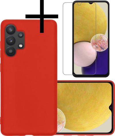 Hoesje - Met Screenprotector - Geschikt voor Samsung Galaxy A13 4G - Sterk & Shockproof - Back Cover - Siliconen Case - Telefoon Hoes - Rood