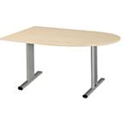 Schäfer Shop  Select Vergadertafel Planova, halve cirkel, 1400 x 1000 mm, esdoornpatroon, accentlijst blank aluminium