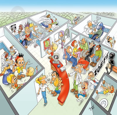 Cartoon plafondplaat - Poster - Roland Hols - Tandartsenpraktijk 1 - 60 x 60 cm - Forex 5 mm dik - Tandarts - Orthodontist -Mondhygiënist - voor boven de behandelstoel