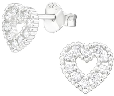 Joy|S - Zilveren hartje oorbellen - 7 mm - zirkonia - oorknoppen - verfijnd afgewerkt randje