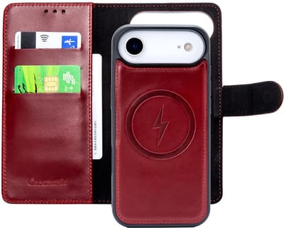 CaseMania Bookcase hoesje geschikt voor iPhone 17 Air - Effen Rood - Leer - 2-in-1 Magnetisch Uitneembaar Design - Compatible met MagSafe
