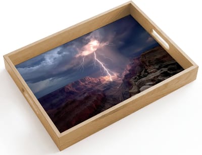 Dienblad hout 40x30 cm - Schootdienblad - Bliksem - Wolken - Canyon - Borrelplank rechthoek - Plateau dienbladen