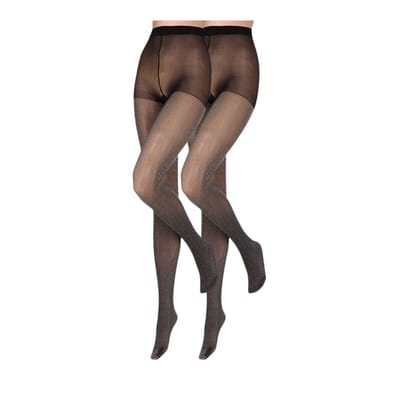 Sarlini - Dames fantasie panty - 40 denier - 2-Pak - Zwart/Zilver / L/XL