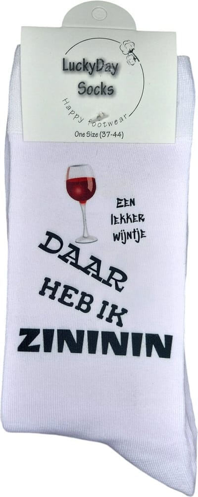 Zininin - Sokken met Wijn - Wijntje - Rode wijn - Alcohol - Verjaardags cadeau - Valentijns cadeau - Kado - Kerst cadeau - Witte sokken met tekst - Grappige sokken - leuke dames en heren sokken - moederdag - vaderdag - Maat 37-44