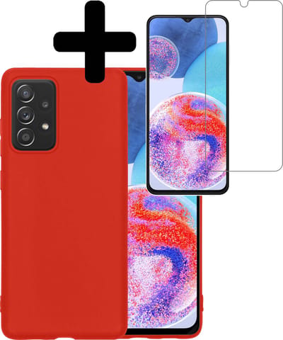 Hoesje - Met Screenprotector - Geschikt voor Samsung Galaxy A23 - Sterk & Shockproof - Back Cover - Siliconen Case - Telefoon Hoes - Telefoonhoesjes - Rood
