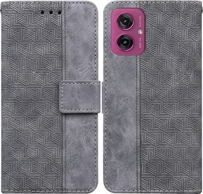 Coverup Hoesje - Geschikt voor Motorola Moto G55 Hoesje - Coverup Geometric Book Case - Grijs