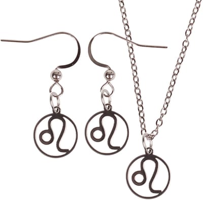 Set - Kinderketting 45cm - Oorbellen Zilverkleurig - hanger sterrenbeeld Leeuw