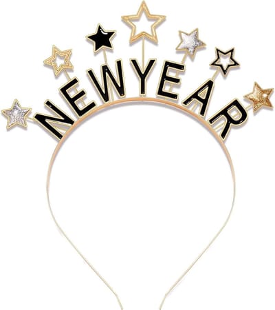 Dailygoods- Haarband Gelukkig Nieuwjaar - Oudejaarsavond Hoofdband - Feestaccessoires Volwassenen - Sprankelende Sterren - Perfect voor Oudjaarsfeest - 2025 - Feesthoed