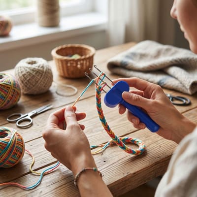 Outil de Tricot à Crochet et Cordon 3 Fermoirs en ABS Portable pour Fabrication de Cordon Outil de Tissage et Crochet pour Loisirs Créatifs DIY Bleu bleu