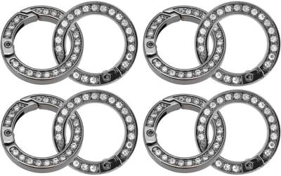 Dailygoods- Karabijnhaak Ronde Gesp - 8 Stuks - Sleutelhanger - Tassenclip - Hoogwaardig Metaal - Strass-Steentjes - Lichtgewicht en Duurzaam