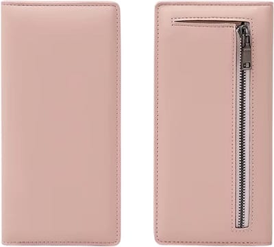 Minimalistische Dames Portemonnee RFID – Ultra Dunne Lange Portemonnee, PU Dubbel Gevouwen, Multifunctionele Handtas voor Munten, Creditcards & Kaartjes - Roze