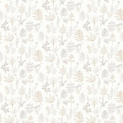 Behang - Kinderkamer -Bladeren - Takjes - beige - Wit- Bruin- Babykamer - Kinderbehang - Kinderslaapkamer - 0,53 x 10,05 M