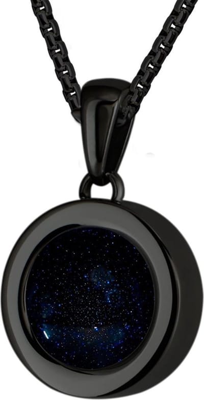 Quiges 12mm Mini Munt Hanger Zwart RVS Glans met Zandsteen Blauw Munt en Box Ketting Ankerketting 42-46cm