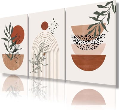 Abstracte Wandkunst Set - Geometrische Prints - Woonkamer Decoratie - Boheemse Stijl - 3x 30x40 cm - Beige Zwart Terracotta