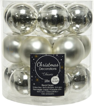 Decoris Kleine kerstballen - 18x st - zilver - D4 cm - glas - kerstversiering