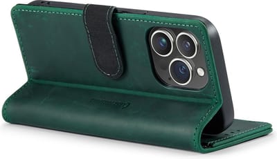 iPhone 14 Pro Bookcase hoesje - CaseMe - Effen Groen - Leer