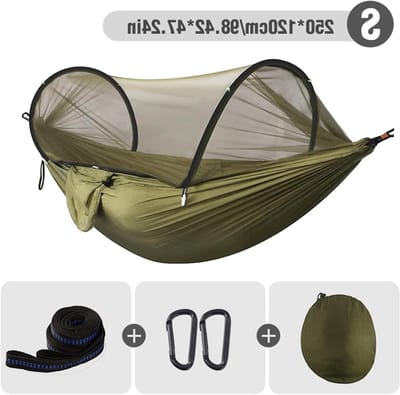 hangmat Campinghangmat met klamboe, snelopenstijl, draagbaar hangend schommelbed for buitenactiviteiten(Army Green S)