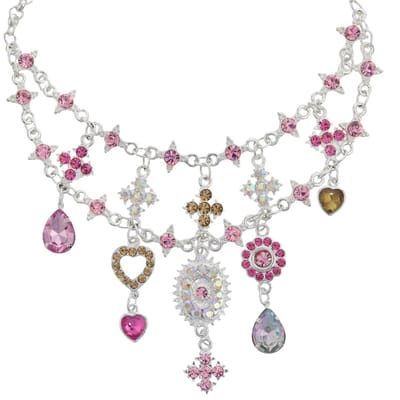 Behave – Statement Ketting – Zilverkleurig Roze – Luxe Kristallen – Glamour Look