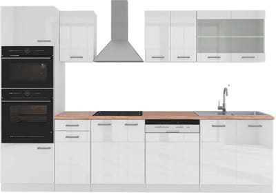 Vicco R-Line Complete keukeneenheid – 300 cm met hoge kast, WB Eik Wit hoogglans/wit