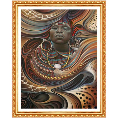 Décoration Intérieure Bricolage Peinture Diamant Point de Croix Femmes Africaines Broderie Diamant Images Diamant Rond 20X30CM black