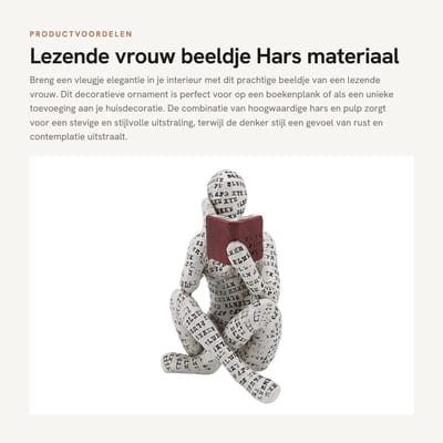 Dailygoods- Beeldje Lezende Vrouw - Hars Ornament - Decoratie Huis - Praktische Sculptuur - Cadeaukeuze - Handgeschilderd Design