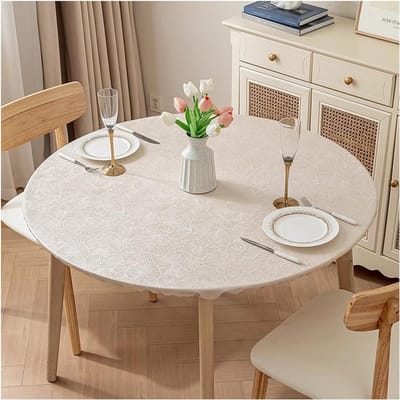 Ronde waterdichte tafelhoes met elastiek - Beige 140 cm