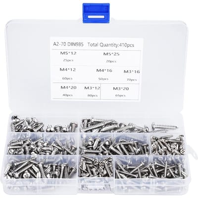 410 stuks Zelfborende schroef Hardware Gemengde set Mini Elektrisch gereedschap Accessoire Ronde kop M3  M4  M5