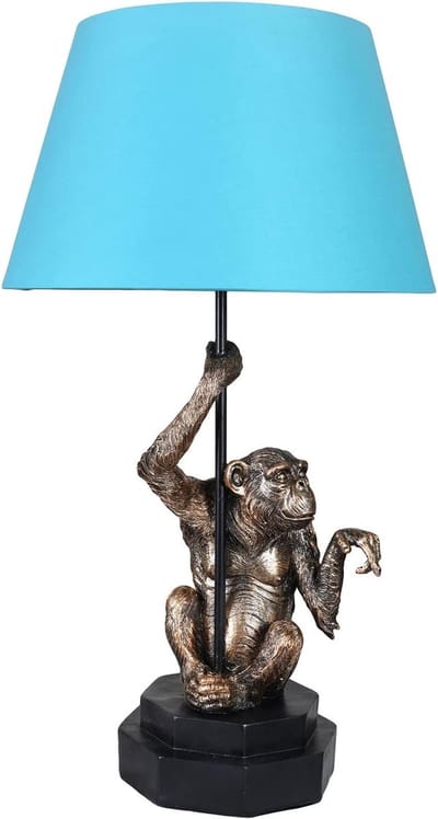Dierenfiguur Tafellamp - Aap Lamp Decoratie - Sfeerverlichting Woonkamer - Uniek Design Figuur - 65cm Hoog - Geel Bruin Blauw