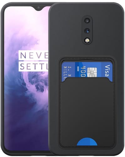 Geschikt voor OnePlus 7 Telefoonhoesje met TPU Pasjeshouder - Flexible Back Cover Case Siliconen TPU with Cardslot - Zwart - Smartphonica geschikt voor OnePlus 7
