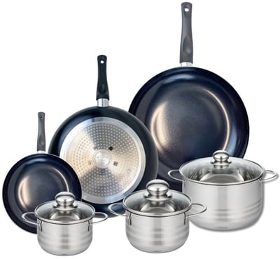 Set van 3 Koekenpannen 20, 28 en 32 cm en 3 kookpotten 14, 16 en 20 cm Elo Prima Brillant