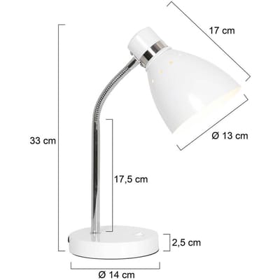 Tafellamp Spring 3391W Wit - Kantelbaar - Kunststof & Metaal - Steinhauer
