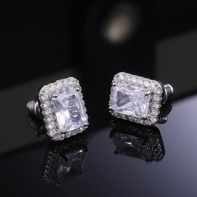 Boucles d'oreilles à tige délicates pour femmes Huitan, forme carrée, zircone cubique brillant, boucles d'oreilles de luxe pour fête, joli cadeau, bijoux tendance pour femmes WHITE gray