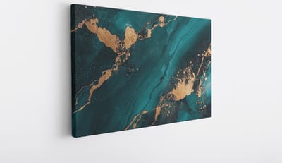 Saammp Canvas Schilderij - Turqoise Goud marmer - Abstract - 30x20 - Foto op canvas - Wanddecoratie - Muurdecoratie Woonkamer - Slaapkamer decoratie - Canvas Print