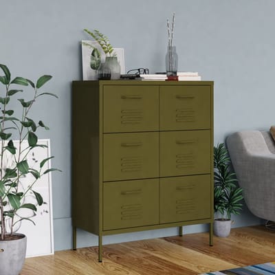 vidaXL - Ladekast - 80x35x101,5 - cm - staal - olijfgroen