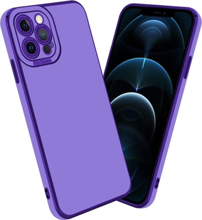 Cadorabo Hoesje geschikt voor Apple iPhone 12 PRO MAX in Glossy Paars - Rose Goud - Beschermhoes van flexibel TPU-silicone Case Cover en met camerabescherming