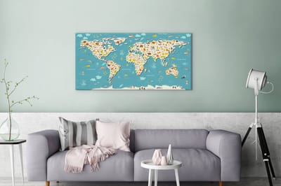 Kinder wereldkaart zoekplaatje canvas | Wereldkaart Canvas Schilderij 100x50 cm
