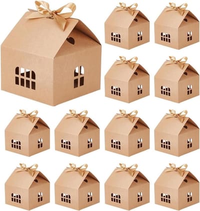 Cadeaudozen Huisvorm - Papieren Doosjes - Feestelijke Decoratie - Uniek Huisontwerp - 12.5 x 12.5 x 13.5 cm - Lichtbruin