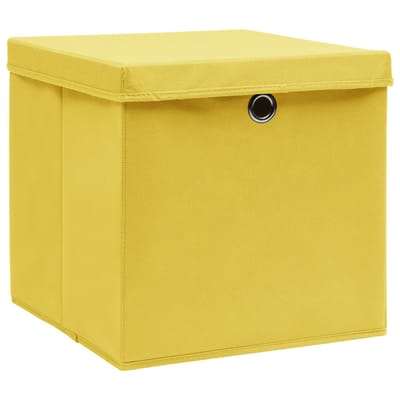 vidaXL - Opbergboxen - met - deksel - 4 - st - 32x32x32 - cm - stof - geel