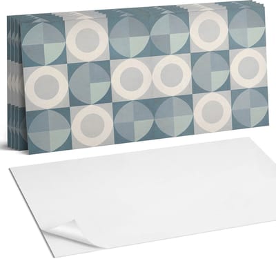 Coloray Plaktegels - Geometrie van cirkels en vormen Wandtegel Zelfklevend - 60 cm x 30 cm - Grijs Plaktegels - 6 stuks - Rechthoek PVC Tegels - Plaktegels Keuken - Zelfklevende Vloertegels Badkamer - Vinyltegels Vloer Zelfklevend - Portugese Tegels