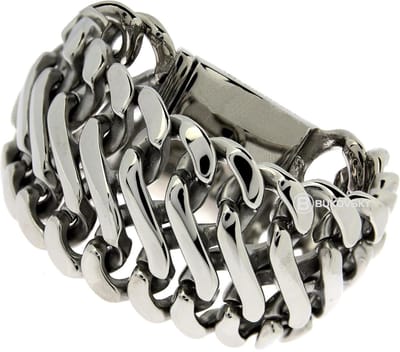 Bukovsky - Extra Brede Stalen Schakelarmband - "Elegance XL" - 24 cm - Extra Lang - Zilverkleur - Gepolijst - Glanzend - Rvs - 316L Stainless Steel