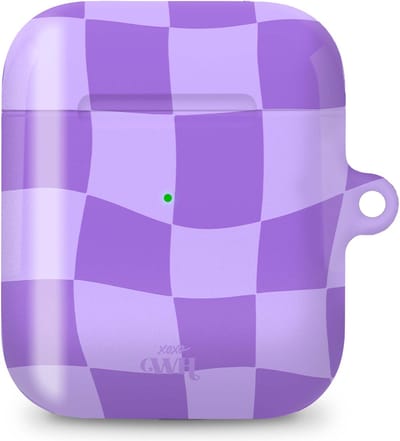 xoxo Wildhearts hoesje geschikt voor AirPods 1 / 2 - Violet Vibes - Glossy - Ook als telefoonhoesje verkrijgbaar - schokbestendige case - koptelefoon hoesje - Glimmend - Beschermhoes met golvende blokjes - Golven - Paars