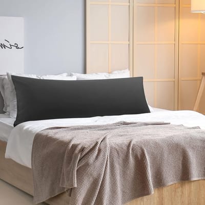 Famanu - Bodykussen kussensloop 50x160 cm zwart, microvezel met hotelsluiting, lang zijslaapkussen overtrek, wasbaar en zacht