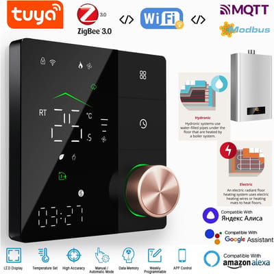 Tuya Zigbee MQTT&Wifi&Modbus RS485 Slimme Thermostaat | 7-dagen programmerbare controller voor gasketels/elektrische vloerverwarming/radiator TRV | Spraakbediening met Alexa, Google Home en YANDEX
