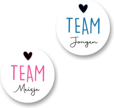 20x Gender reveal Stickers - Team Jongen- Team Meisje - 40mm - Glossy stickers - Sluitzegels - Babyshower