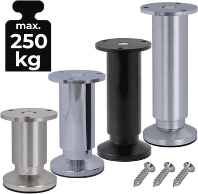 Verstelbare Meubelpoten Set van 4 - 25 cm Hoogte, Zwart, Aluminium, Tot 250 kg Laadvermogen - Ideaal voor Banken en Kasten
