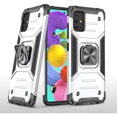 Hoesje - Samsung - Galaxy A51 - Dubbellaags Versterkt - Schokbestendig - Ring Standaard zilver