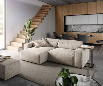 Hoekbank Sirpio 230x155 cm koord beige recamiere variabel met kruk